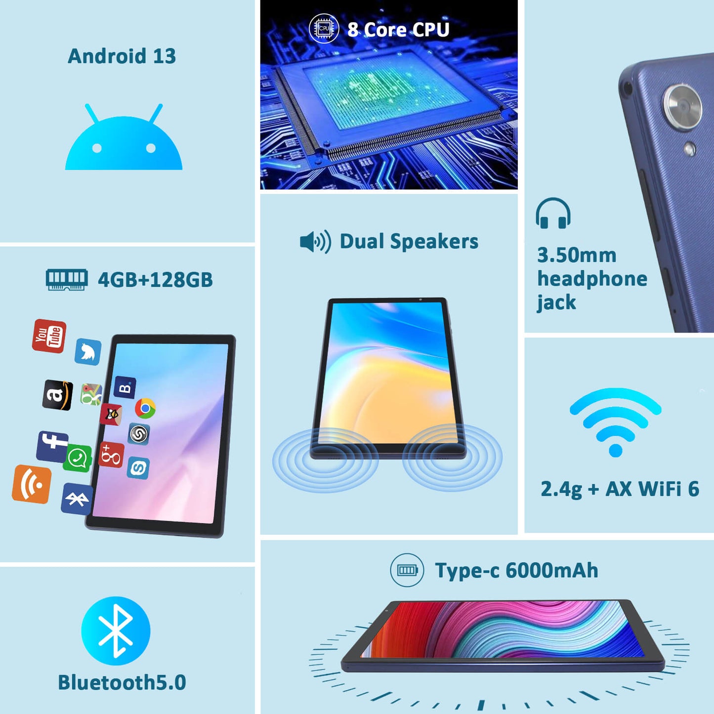1019AC 10 Inch Android 13 Tablet Octa-Core 4GB RAM 128GB Storage